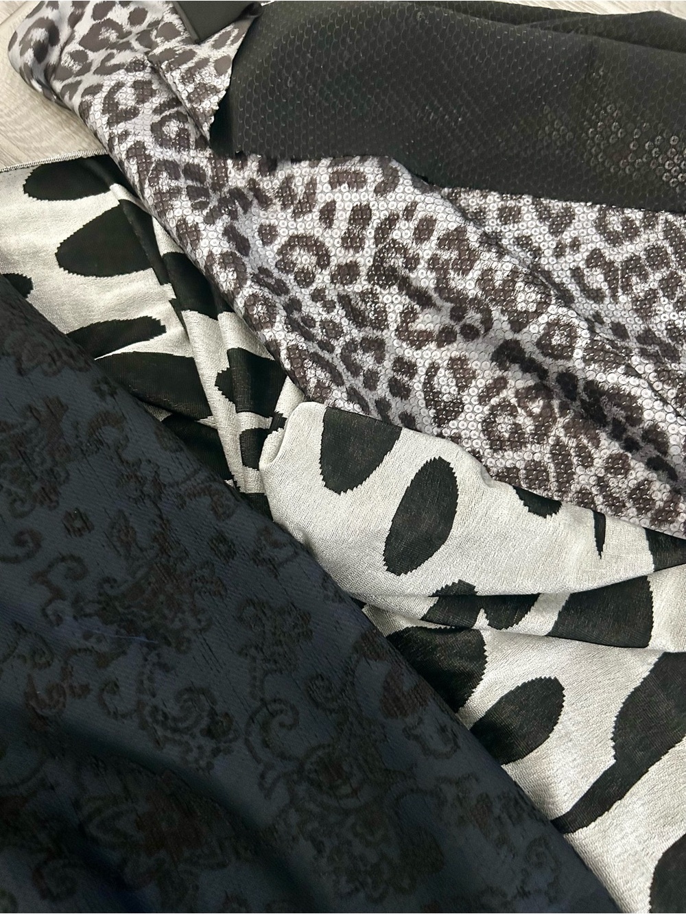 Animal Print Mixed Fabric Bundle in Black and Gray.  Mood Fabric NYC
